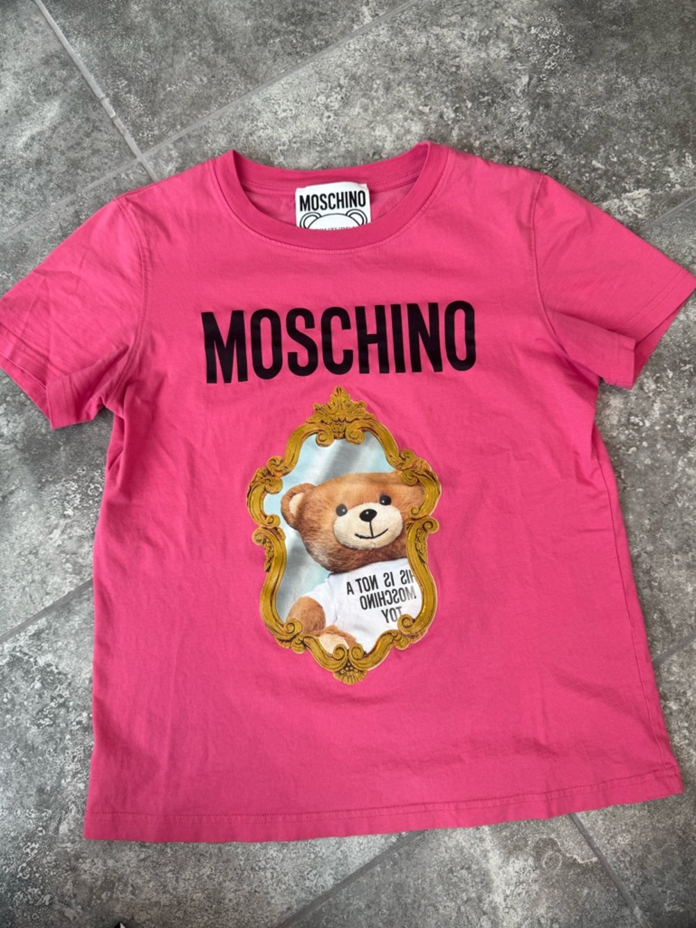 Moschino Mirror Teddy Bear pink Organic Cotton tee Size 38 US 4 pre owned